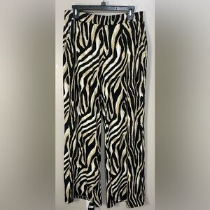 Joan Vass New York Animal Print Pull On Wide Leg Pants with Pockets Size Large